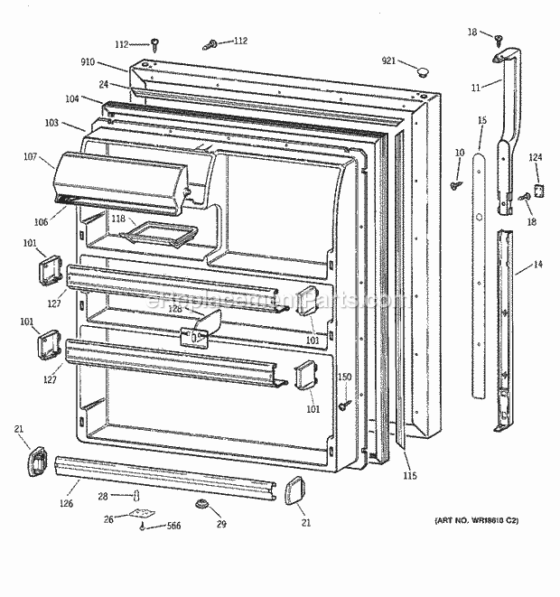 GE TBX21CIBJRWW Refrigerator Fresh Food Door Diagram