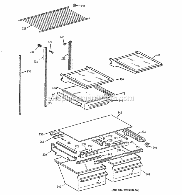 GE TBX21CIBJRWW Refrigerator Shelf Parts Diagram