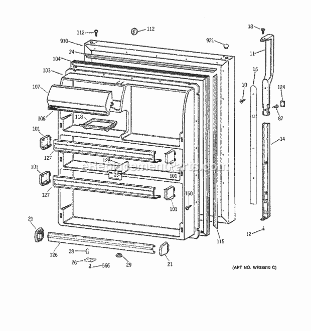 GE TBX21CIBLRWW Refrigerator Fresh Food Door Diagram