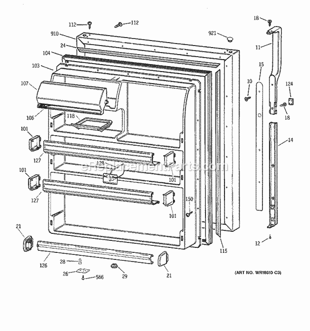 GE TBX21CIBRRWW Refrigerator Fresh Food Door Diagram