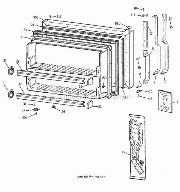 GE TBX21GIDARWW Refrigerator Freezer Door Diagram