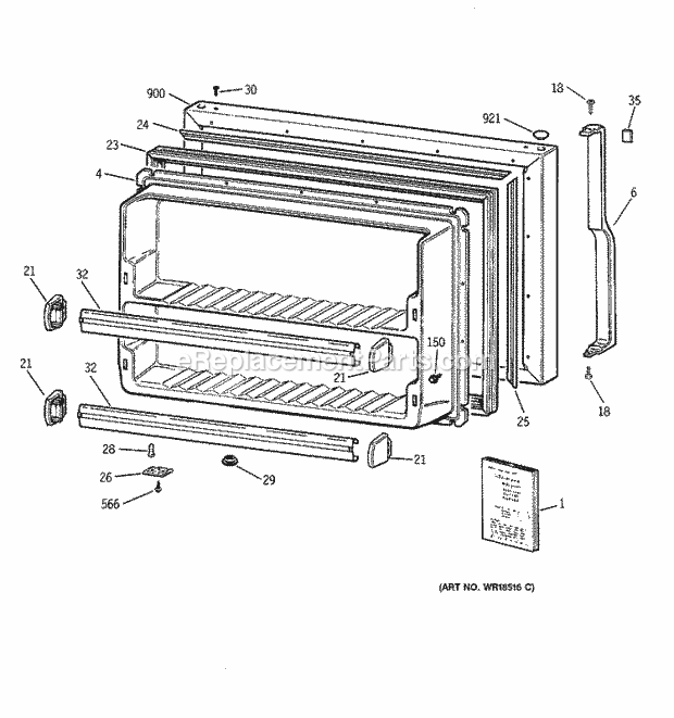 GE TBX21IIBBRAA Refrigerator Freezer Door Diagram