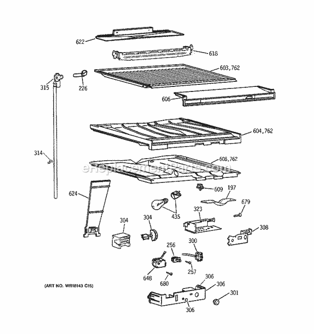 GE TBX21ZIXCRWW Refrigerator Compartment Separator Parts Diagram