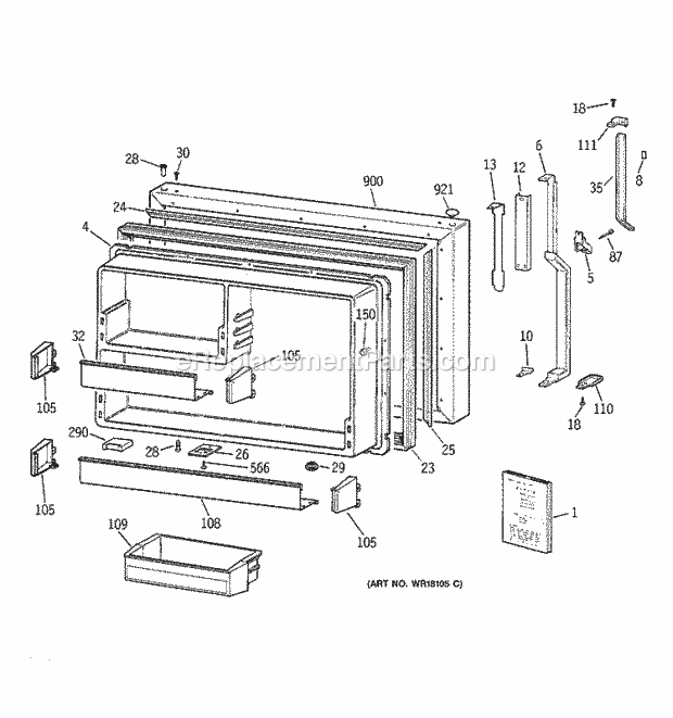 GE TBX22PASPRAA Refrigerator Freezer Door Diagram