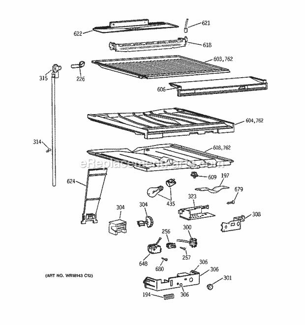 GE TBX22PAXBRBB Refrigerator Compartment Separator Parts Diagram