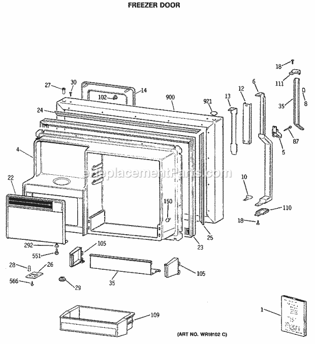 GE TBX22PCSNLBB Refrigerator Freezer Door Diagram