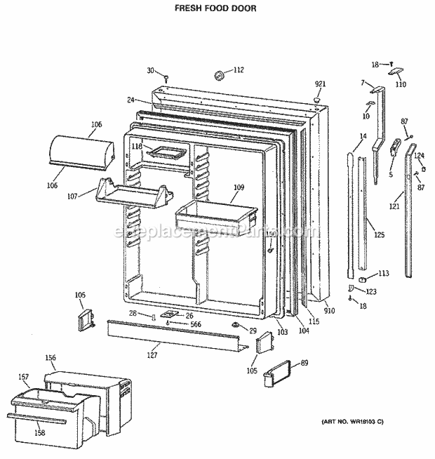 GE TBX22PCSNLBB Refrigerator Fresh Food Door Diagram