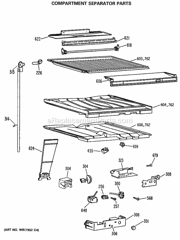 GE TBX22PCSNLWW Refrigerator Compartment Separator Parts Diagram