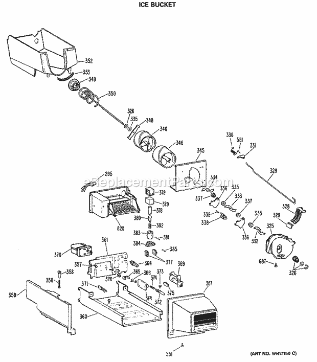 GE TBX22PCSNLWW Refrigerator Ice Bucket Diagram