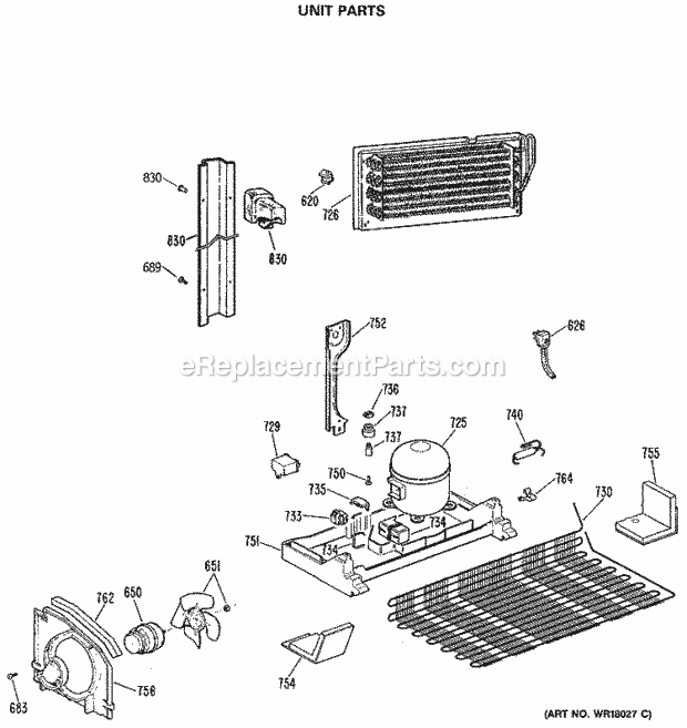 GE TBX22PCSNRAA Refrigerator Unit Parts Diagram