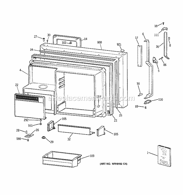 GE TBX22PCXCLAA Refrigerator Freezer Door Diagram