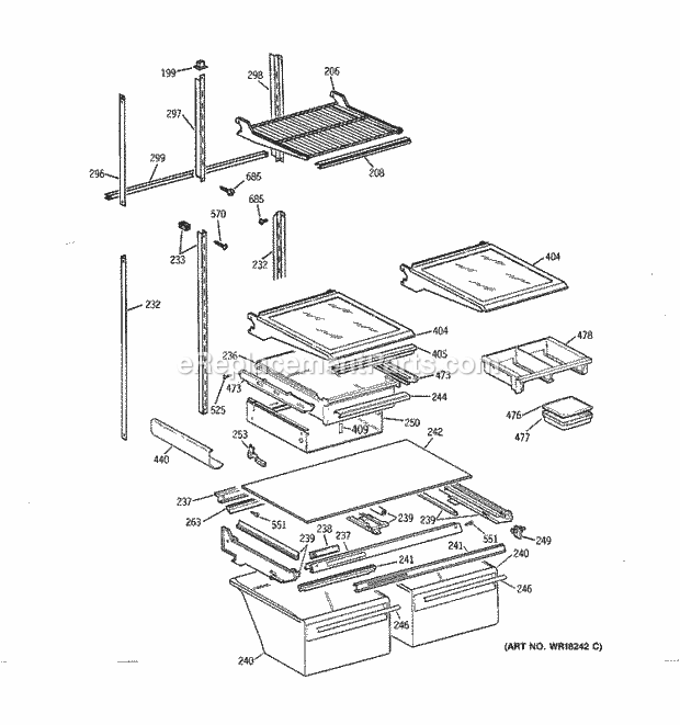 GE TBX22PCXCLAA Refrigerator Shelf Parts Diagram