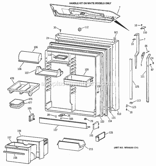 GE TBX22PCXFLWW Refrigerator Fresh Food Door Diagram