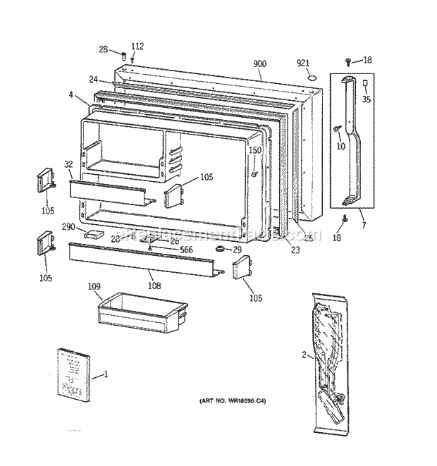 GE TBX25PABRRAA Refrigerator Freezer Door Diagram