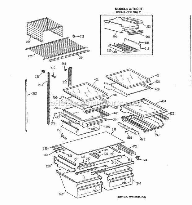 GE TBX25PABRRAA Refrigerator Shelves Diagram