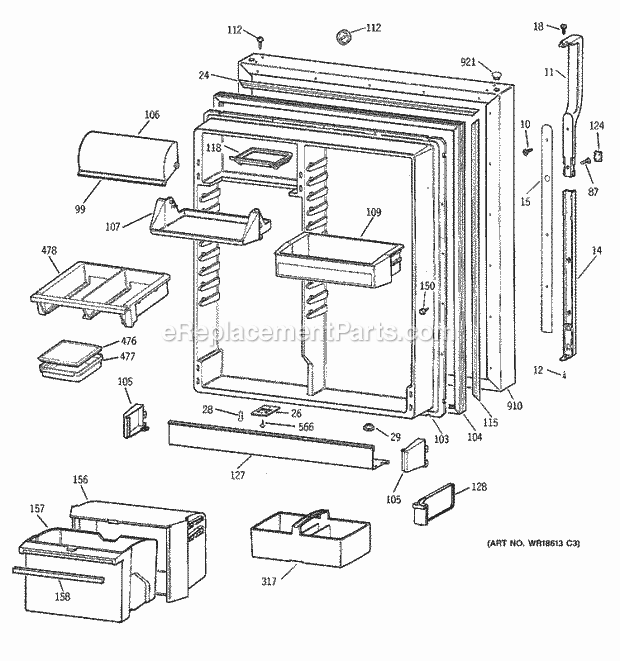 GE TBX25PABRRCC Refrigerator Fresh Food Door Diagram