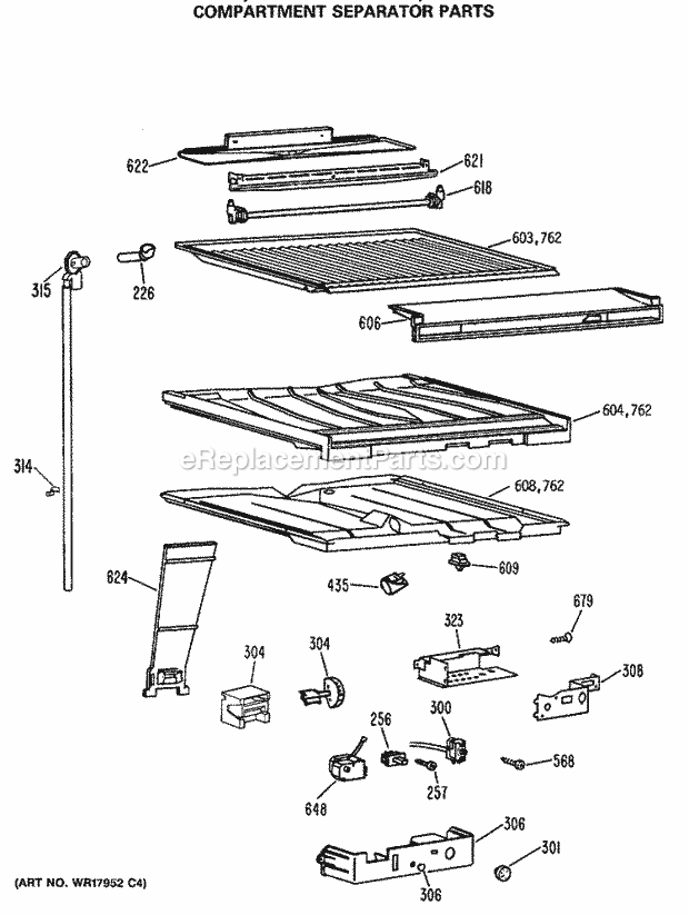 GE TBX25PCSJLAA Refrigerator Compartment Separator Parts Diagram