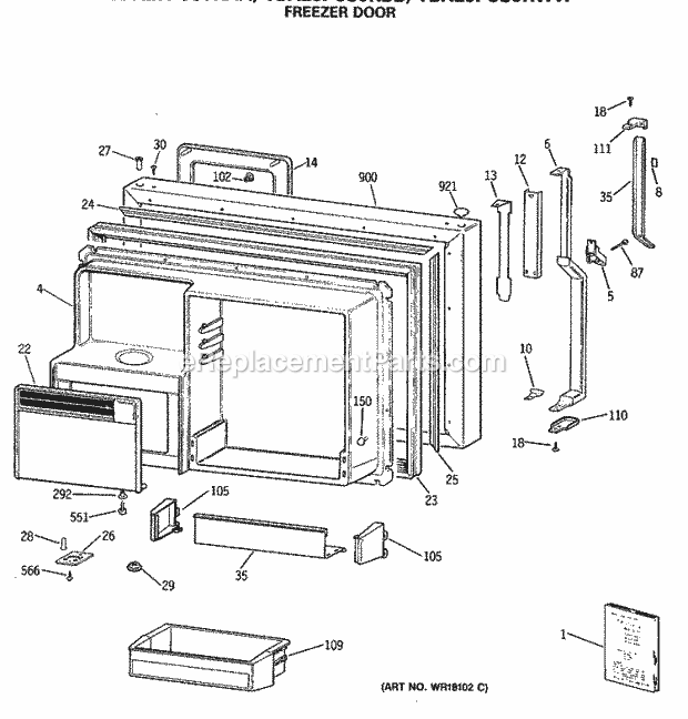 GE TBX25PCSJLAA Refrigerator Freezer Door Diagram