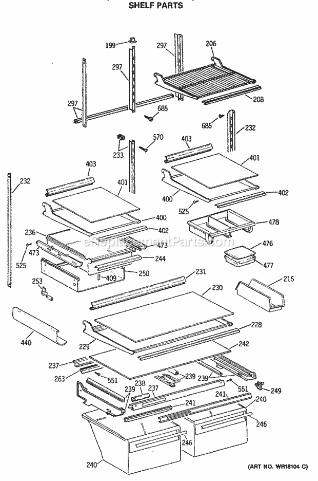 GE TBX25PCSJRAA Refrigerator Shelf Parts Diagram