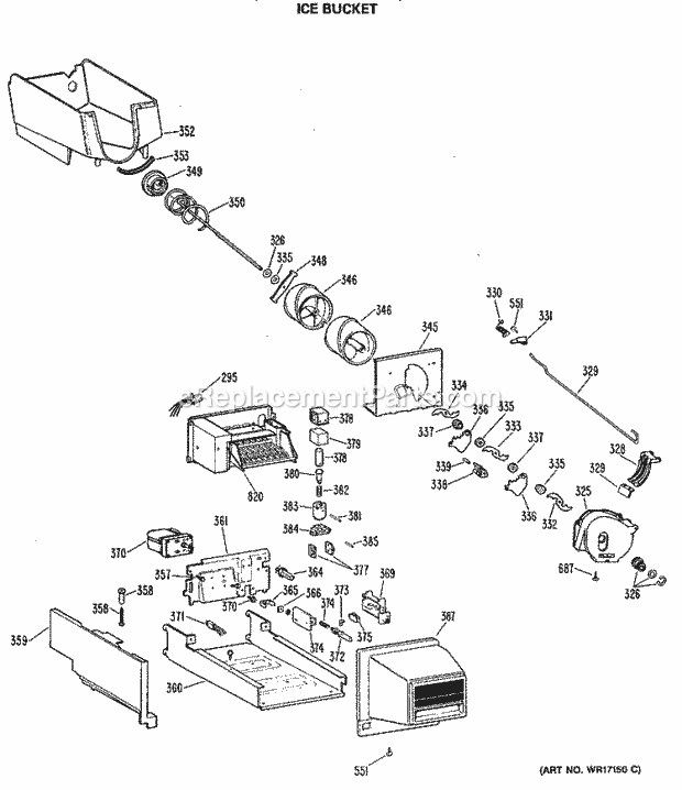 GE TBX25PCSJRWW Refrigerator Ice Bucket Diagram