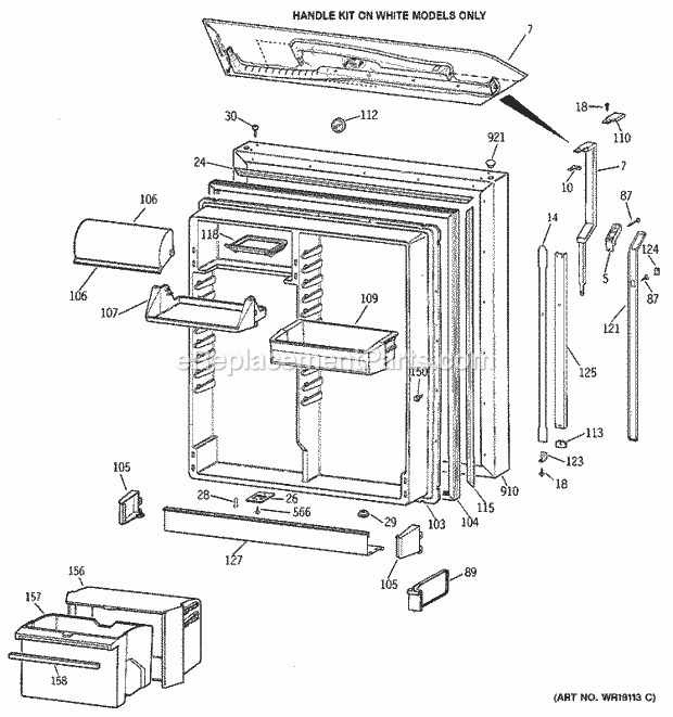 GE TBX25PCSKLAA Refrigerator Fresh Food Door Diagram