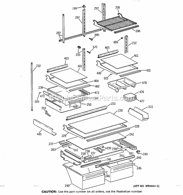 GE TBX25PCSKLAA Refrigerator Shelf Parts Diagram