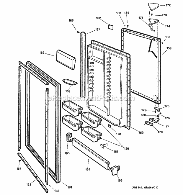 GE TCX18IADARWW Refrigerator Fresh Food Door Diagram