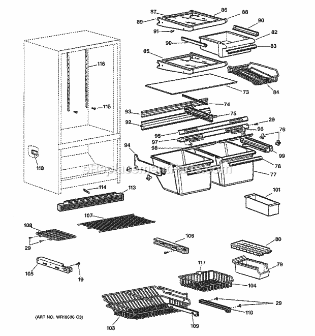 GE TCX18PACBRAA Refrigerator Shelves Diagram