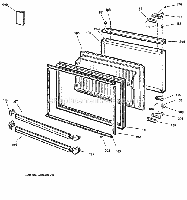 GE TCX18PADARAA Refrigerator Freezer Door Diagram