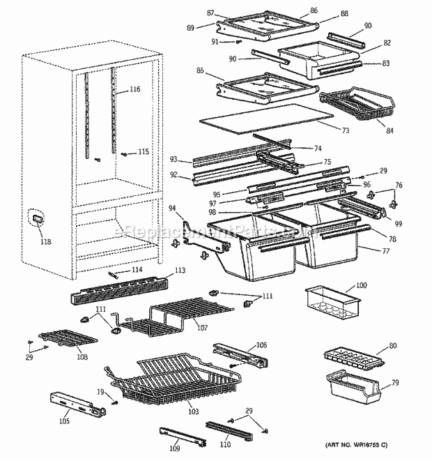 GE TCX18PADBRBB Refrigerator Shelf Parts Diagram