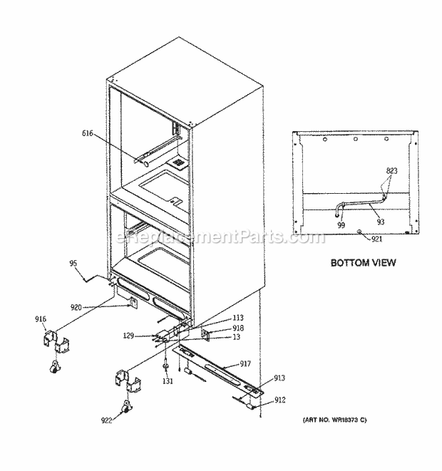 GE TCX22ZAXARWH Refrigerator Insulation & Roller Assembly Diagram
