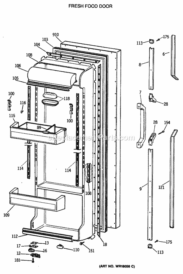 GE TFG22PRTCWW Refrigerator Fresh Food Door Diagram