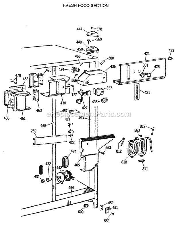 GE TFG22PRTCWW Refrigerator Fresh Food Section Diagram