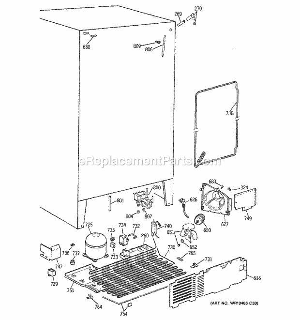 GE TFG25PRBCWW Refrigerator Unit Parts Diagram