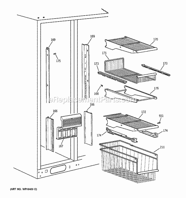 GE TFM30PBDAWW Refrigerator Freezer Shelves Diagram