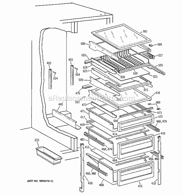 GE TFM30PBDAWW Refrigerator Fresh Food Shelves Diagram