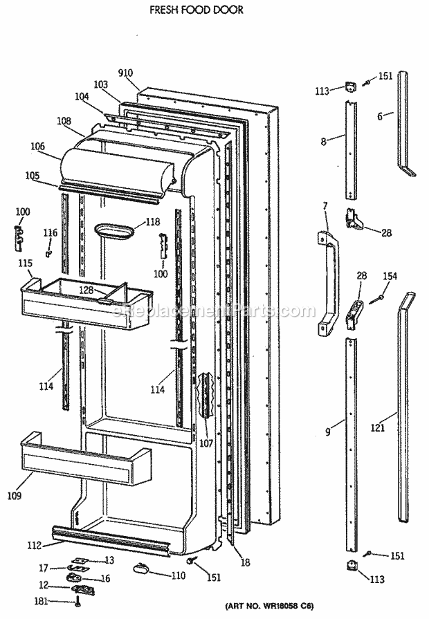 GE TFT22PRXAAA Refrigerator Fresh Food Door Diagram