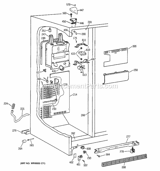 GE TFX20JRBGWW Refrigerator Freezer Section Diagram