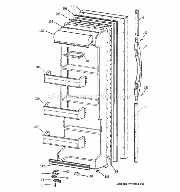 GE TFX20SABEAA Refrigerator Fresh Food Door Diagram