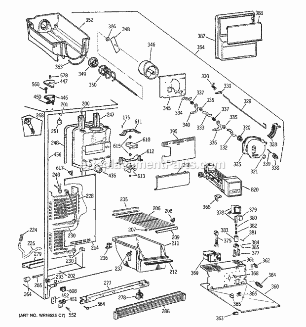 GE TFX22ZPBBWW Refrigerator Freezer Section Diagram