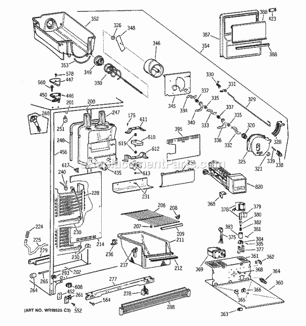 GE TFX25JRBAWW Refrigerator Freezer Section Diagram