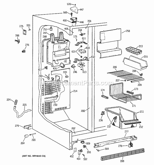 GE TFX25PADABB Refrigerator Freezer Section Diagram