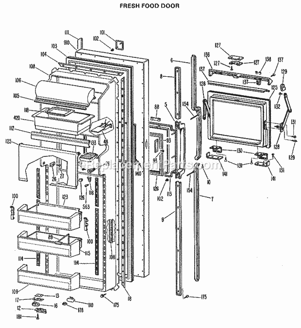 GE TFX27FJB Refrigerator Fresh Food Door Diagram