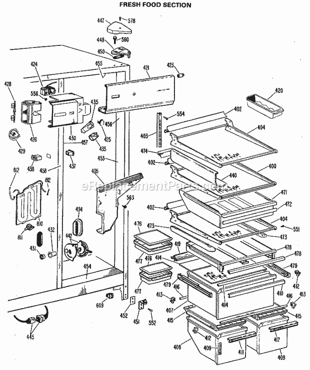 GE TFX27FJB Refrigerator Fresh Food Section Diagram