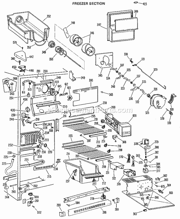 GE TFX27FJF Refrigerator Freezer Section Diagram