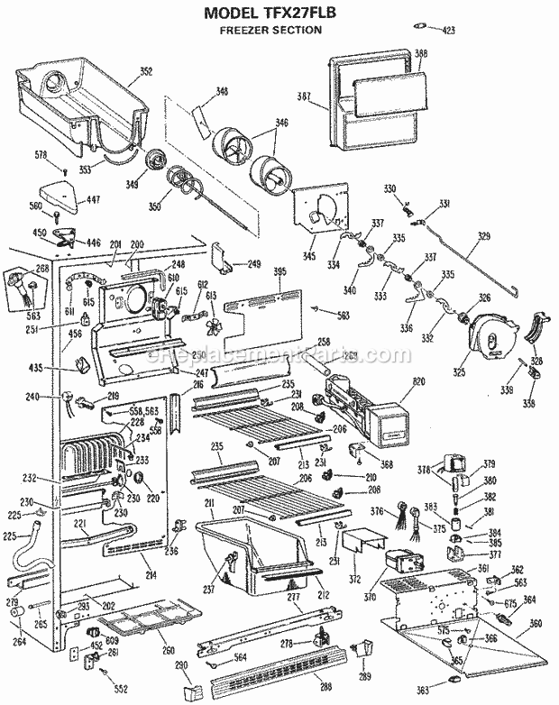 GE TFX27FLB Refrigerator Freezer Section Diagram