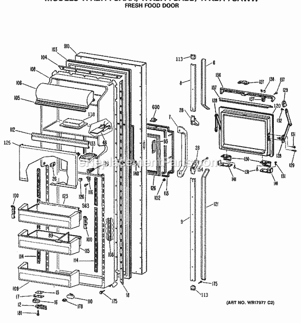 GE TFX27PFSAWW Refrigerator Fresh Food Door Diagram