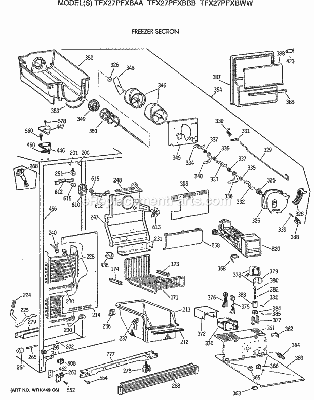 GE TFX27PFXBWW Refrigerator Freezer Section Diagram