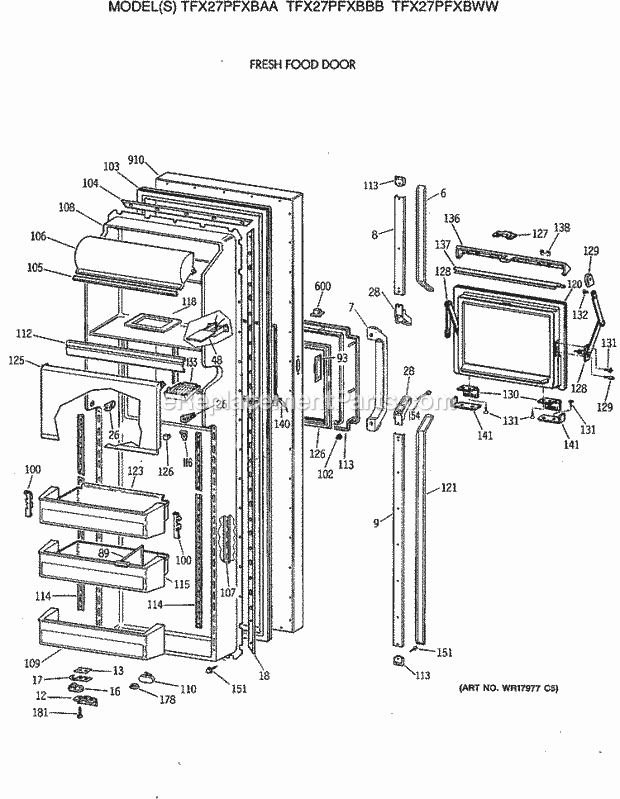 GE TFX27PFXBWW Refrigerator Fresh Food Door Diagram