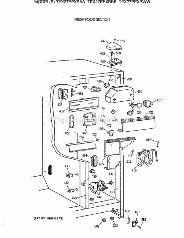 GE TFX27PFXBWW Refrigerator Fresh Food Section Diagram